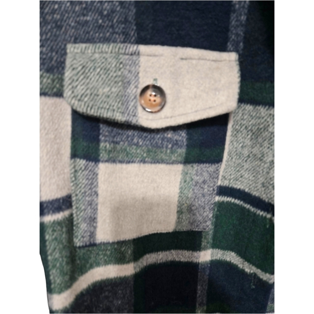 Plaid Flannel Shacket Jacket Oversized Button Up Blue Green XS Women's Grunge - Picture 5 of 8